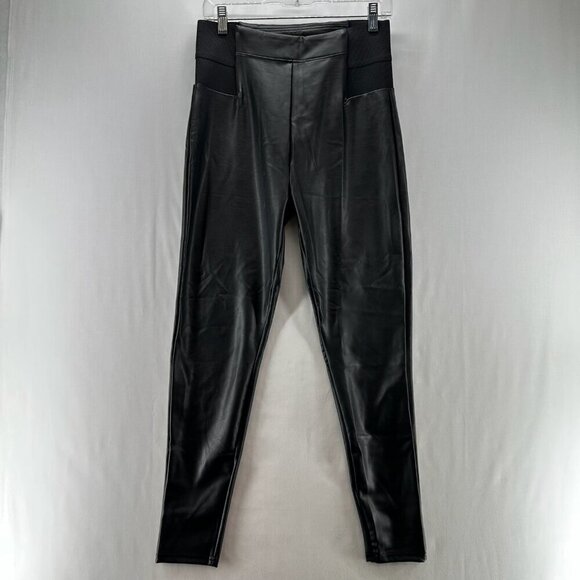 a new day Pants - A New Day Faux Leather Leggings Women M Elastic Waistband Pull On HighRise Black